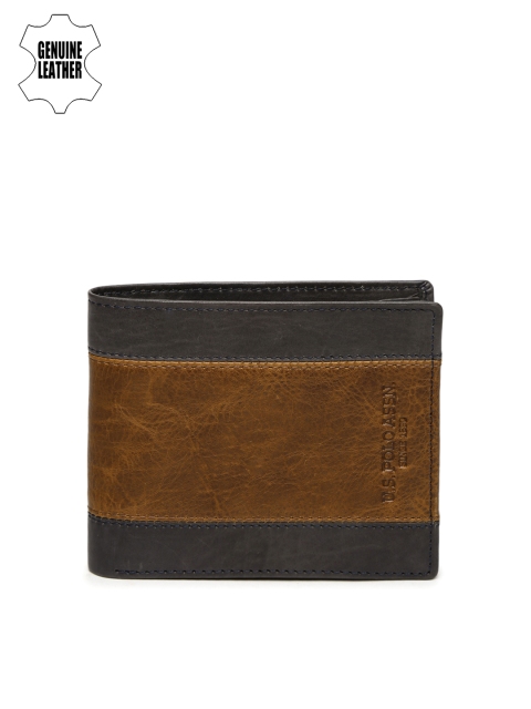

U.S. Polo Assn. Men Navy Blue & Brown Colourblocked Genuine Leather Wallet