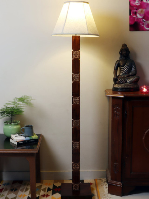 

nakshikathaa Brown & Off White Floor Lamp With Beige Soft Shade