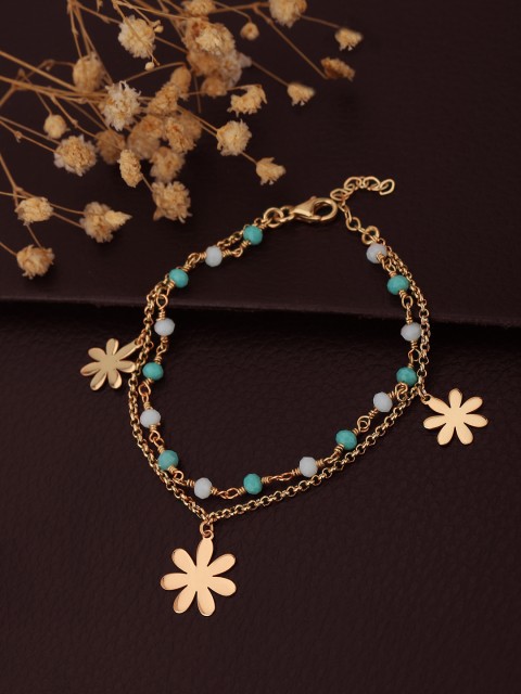 

Carlton London Women Gold-Toned & Turquoise Blue Brass Gold-Plated Charm Bracelet