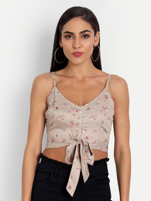 

ESSQUE Beige Print Styled Back Top
