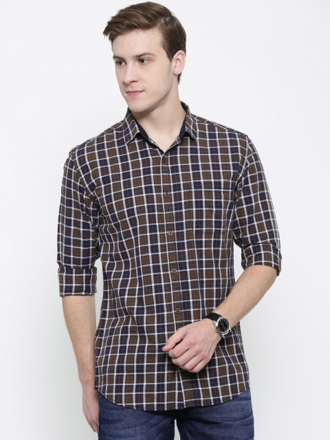 

Nature Casuals Men Olive Green & Navy Blue Slim Fit Checked Casual Shirt