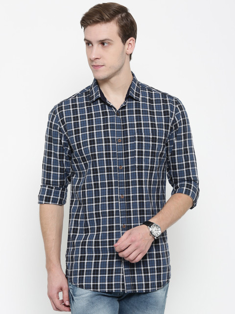 

Nature Casuals Men Blue & Black Slim Fit Checked Casual Shirt