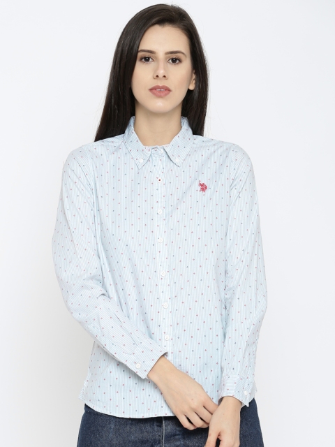 

U.S. Polo Assn. Women Women Blue Printed Regular Fit Casual Shirt