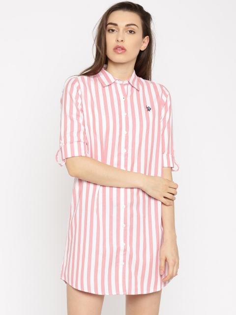 

U.S. Polo Assn. Women Pink Striped Shirt Dress