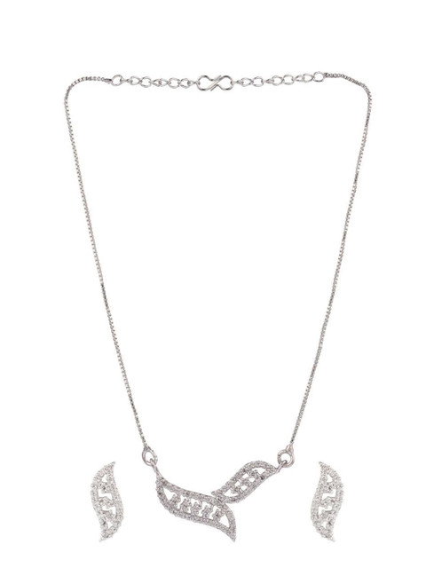 

Efulgenz Rhodium-Plated Silver-Toned Crystals Stone-Studded Jewellery Set