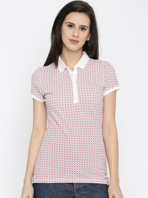 

U.S. Polo Assn. Women Women White & Red Printed Polo T-shirt