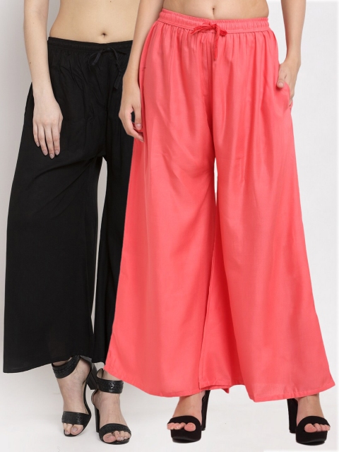 

Miaz Lifestyle Women Peach-Coloured & Black 2 Flared Knitted Palazzos