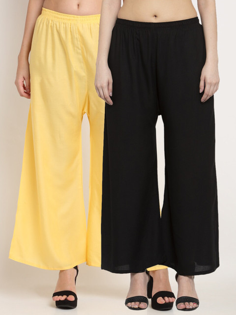 

Miaz Lifestyle Women Yellow & Black 2 Flared Knitted Palazzos & Plus Size