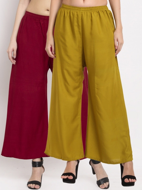 

Miaz Lifestyle Women Olive Green & Maroon 2 Flared Knitted Palazzos