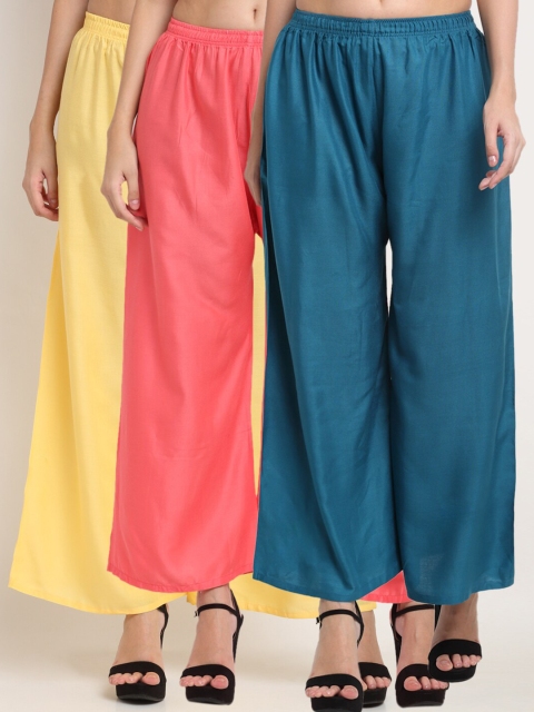 

Miaz Lifestyle Women Set of 3 Flared Palazzos, Teal