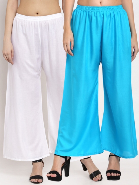 

Miaz Lifestyle Pack Of 2 Women Blue & White Flared Knitted Palazzos