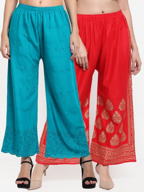 

Miaz Lifestyle Women Blue & Red Pack Of 2 Flared Knitted Palazzos