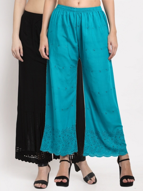 

Miaz Lifestyle Women Blue & Black 2 Flared Palazzos