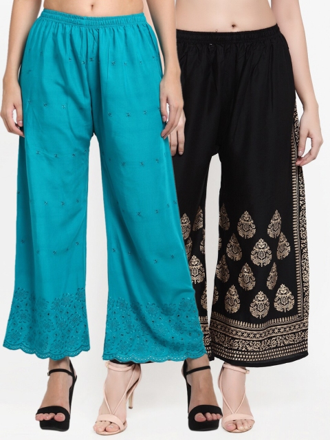

Miaz Lifestyle Women Blue & Black 2 Flared Knitted Palazzos