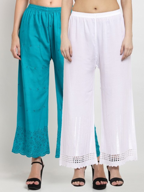 

Miaz Lifestyle Women Blue & White Pack of 2 Flared Palazzos