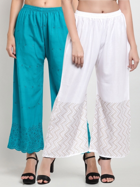 

Miaz Lifestyle Women Blue & White 2 Flared Knitted Palazzos