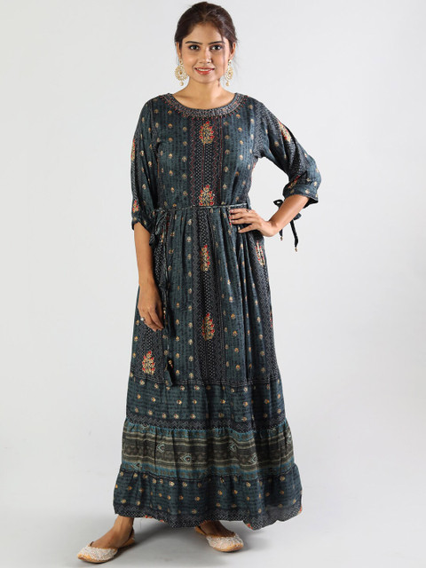

taruni Navy Blue Printed Anarkali Kurti
