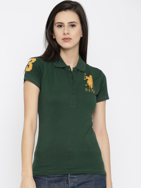 

U.S. Polo Assn. Women Green Solid Polo T-shirt