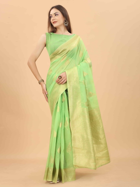 

Silk Land Green & Gold-Toned Ethnic Motifs Zari Saree