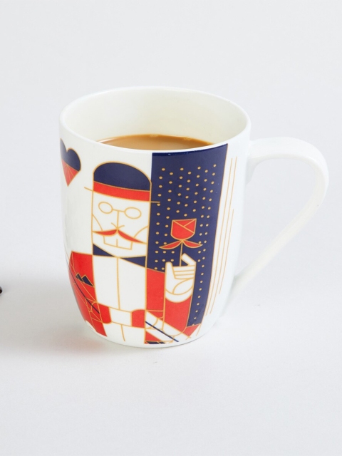 

Home Centre White & Blue Printed Bone China Glossy Mug
