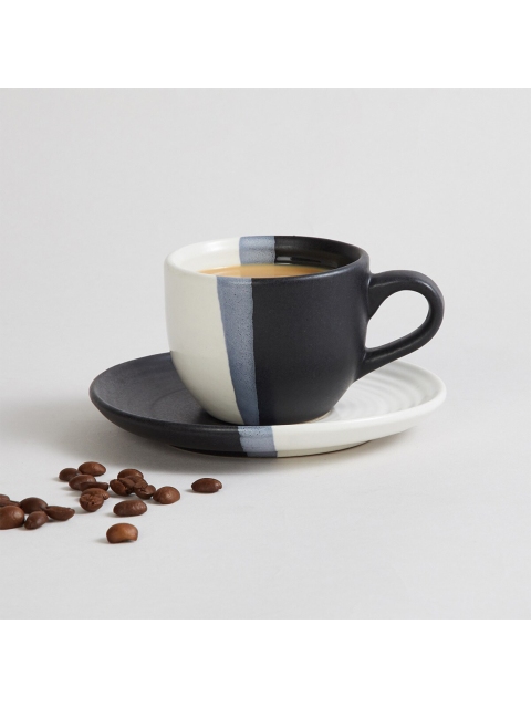 

Home Centre Black & White Solid Stoneware Glossy Cups and Saucers