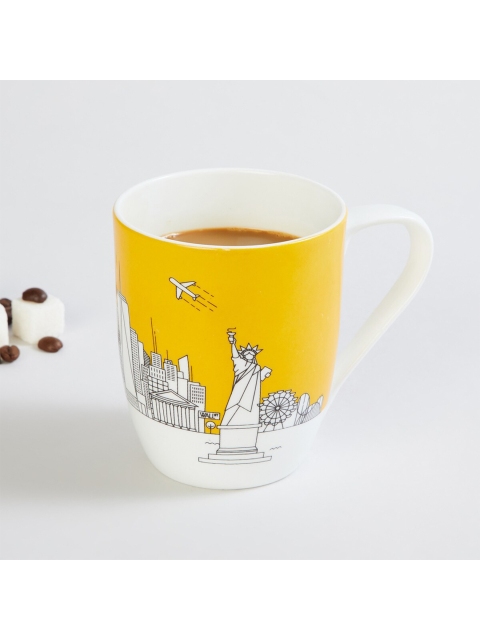 

Home Centre Yellow & White Printed Bone China Glossy Mugs Set of Cups and Mugs