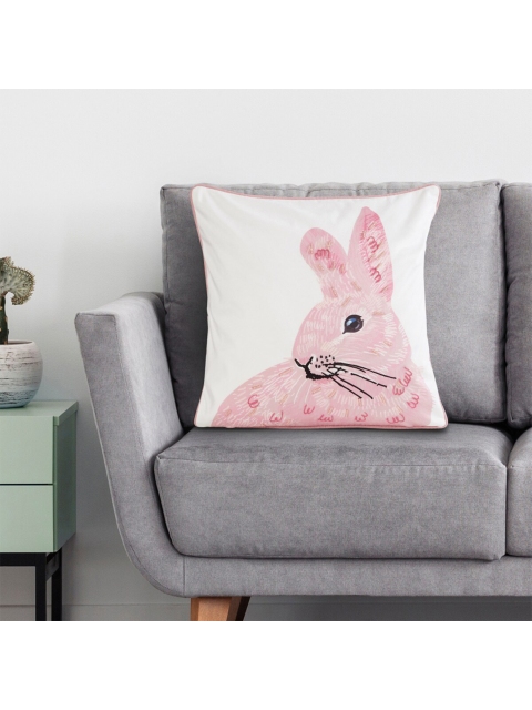 

Home Centre White & Pink Bunny Printed Cushion Cover