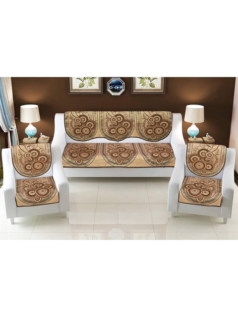 

MULTITEX Brown Set of 12 Geometric Printed 5 Seater Jacquard Sofa Cover with Arm Covers