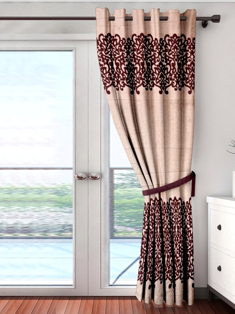 

Cortina Maroon & Beige Single Printed Long Door Curtain