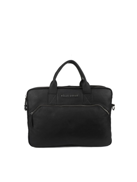 

PELLE LUXUR Unisex Black Leather Laptop Bag