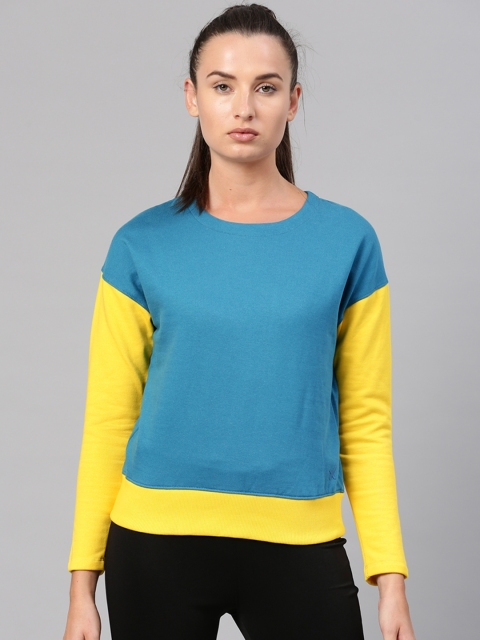 

HRX by Hrithik Roshan Women Blue & Yellow Colourblocked Sweatshirt