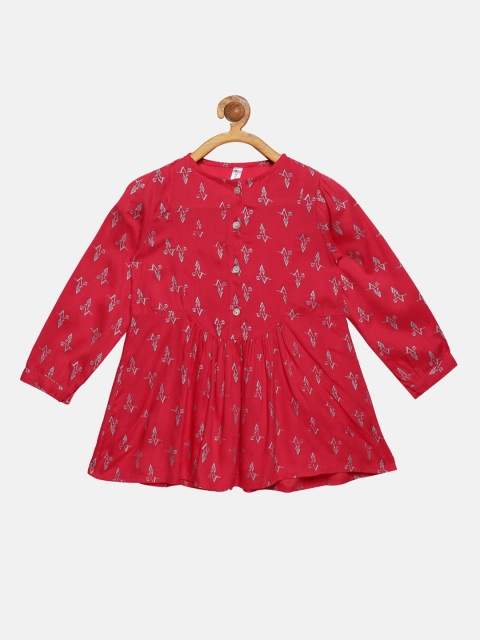 

KiddoPanti Girls Pink Mirror Work Anarkali Kurta