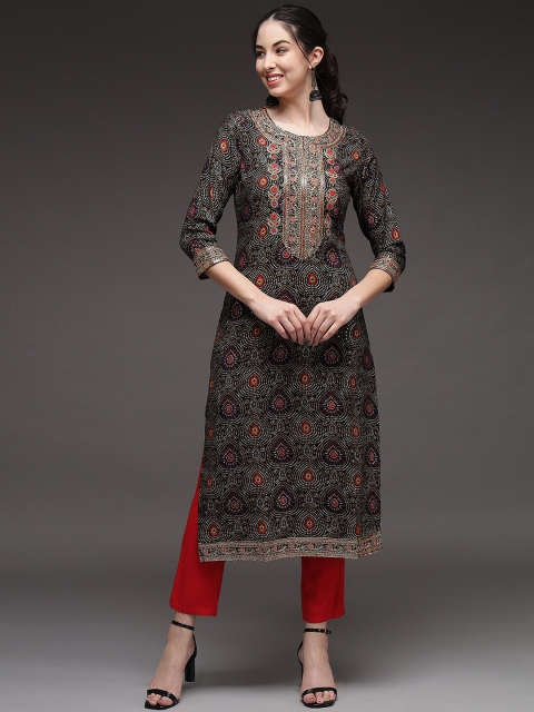 

Spera Women Black & Red Floral Printed Thread Work Kurta
