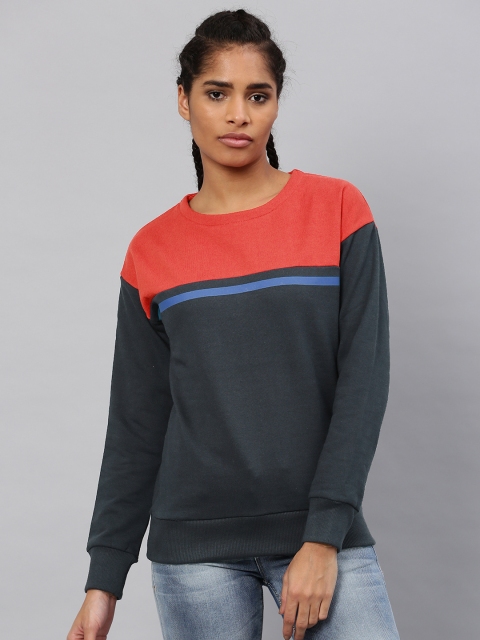 

HRX by Hrithik Roshan Women Navy & Orange Colourblocked Sweatshirt, Navy blue