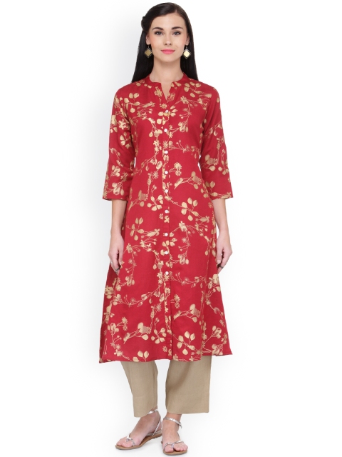 

Varanga Rose Gold Printed Floral Kurta, Maroon