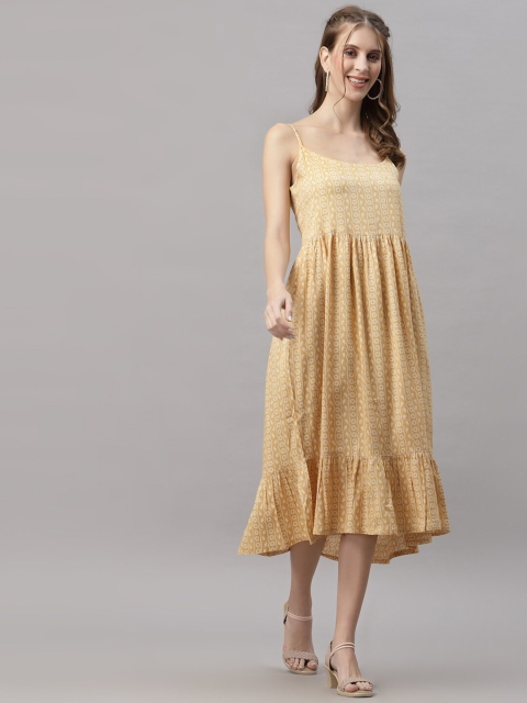 

Ragavi Green & tan Empire Midi Dress