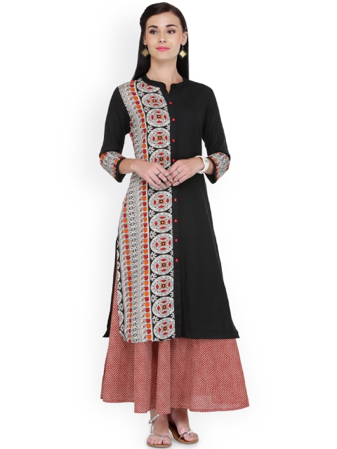 

Varanga Women Black & Beige Printed A-Line Kurta, White