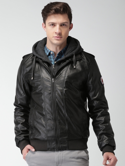 

Harvard Men Black Solid Biker Jacket