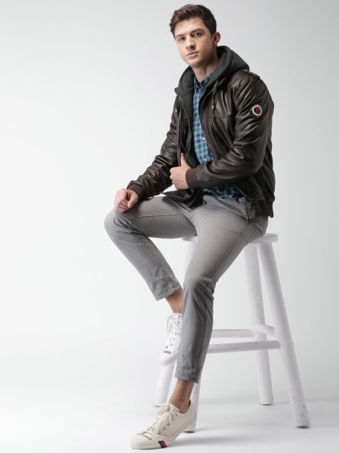 

Harvard Men Brown Solid Biker Jacket