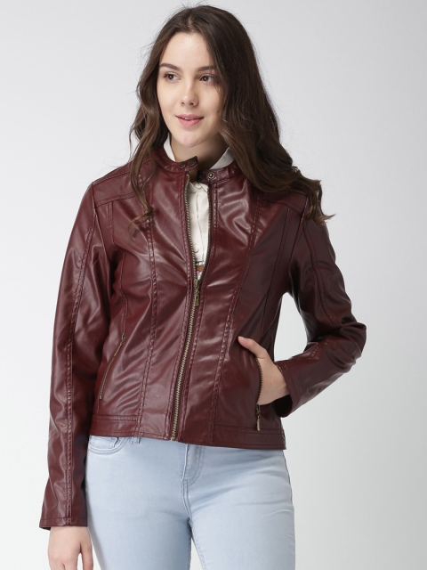 

Harvard Women Burgundy Solid Biker Jacket