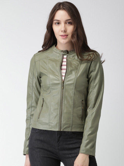 

Harvard Women Green Solid Biker Jacket