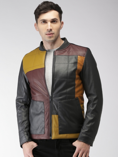 

Harvard Men Black & Maroon Colourblocked Biker Jacket