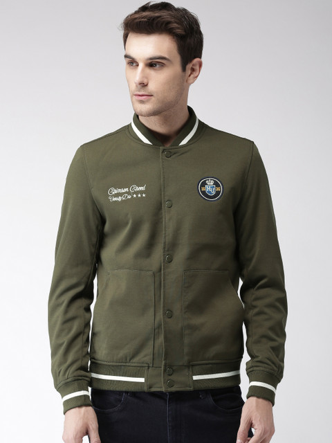 

Harvard Men Olive Green Solid Bomber Jacket