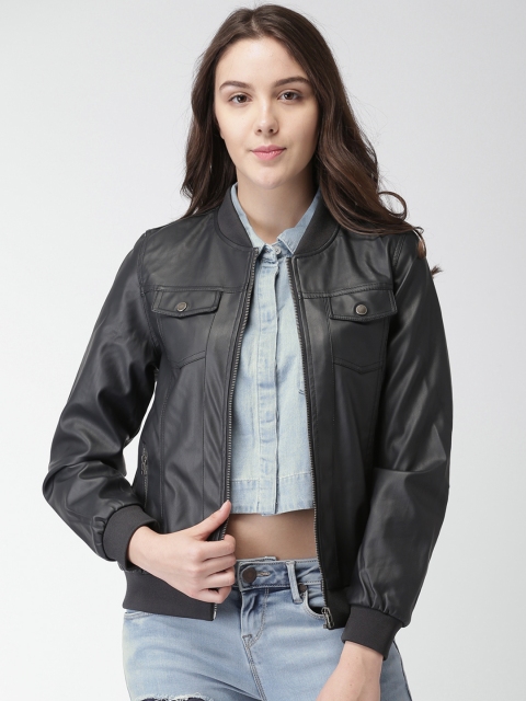 

Harvard Women Black Solid Biker Jacket, Navy blue