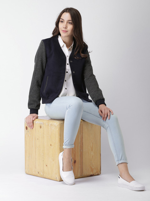 

Harvard Women Navy Blue Solid Bomber Jacket