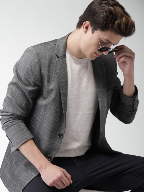 

Harvard Grey Checked Regular Fit Single-Breasted Casual Blazer