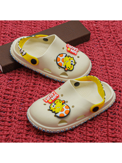 

FEETWELL SHOES Unisex Kids Beige & Yellow Croslite Clogs