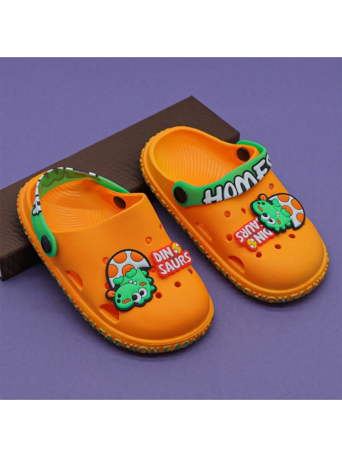 

FEETWELL SHOES Unisex Kids Orange & Green Embellished Croslite Clogs