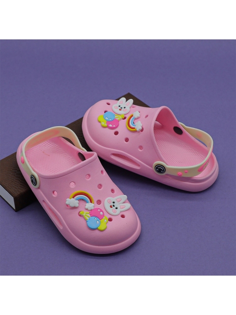 

FEETWELL SHOES Unisex Kids Pink & White Embellished Croslite Clogs