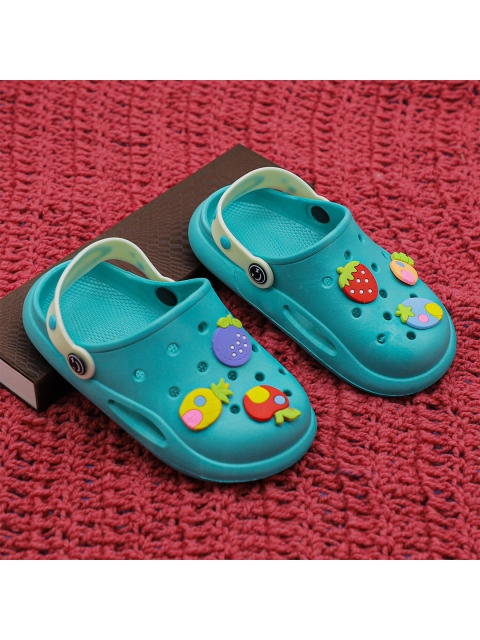 

FEETWELL SHOES Unisex Kids Blue & Yellow Embellished Croslite Clogs